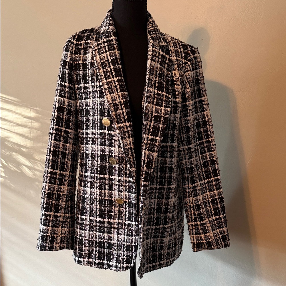 Anne Klein Black and White Plaid Blazer